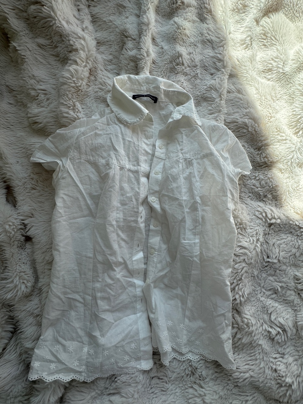 Brandy Melville White Cotton Short-Sleeve Button-Up Shirt